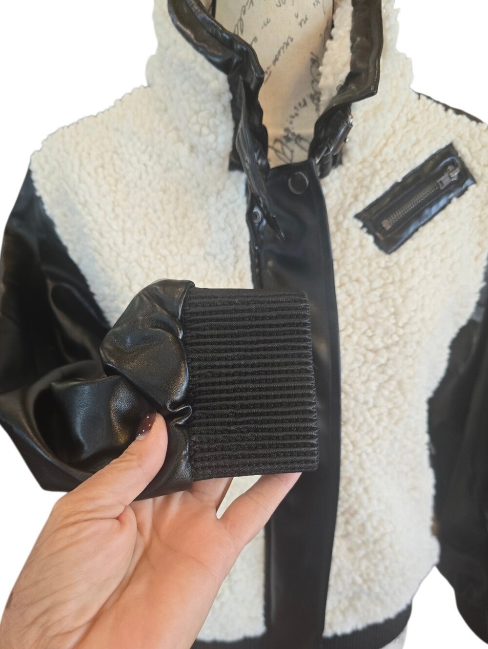 Vintage Havana Girls Black Faux Leather Sherpa Moto Bomber Jacket XL - Picture 4 of 8